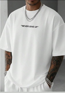 تیشرت باکسی پارچه ماکان طرح NEVER give